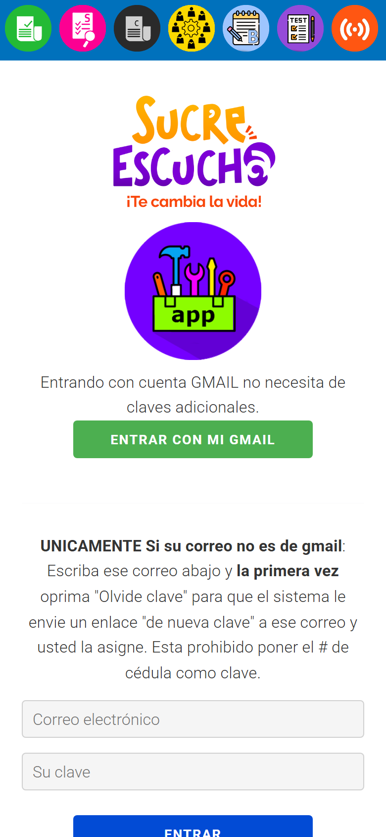 Pantalla de inicio de sesión