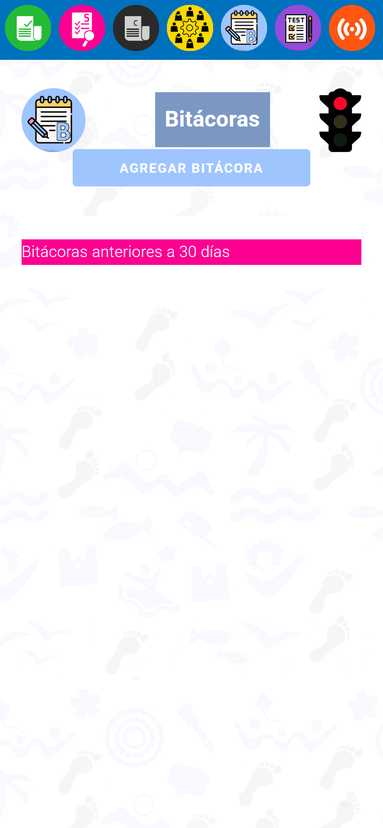 Pantalla de bitácoras